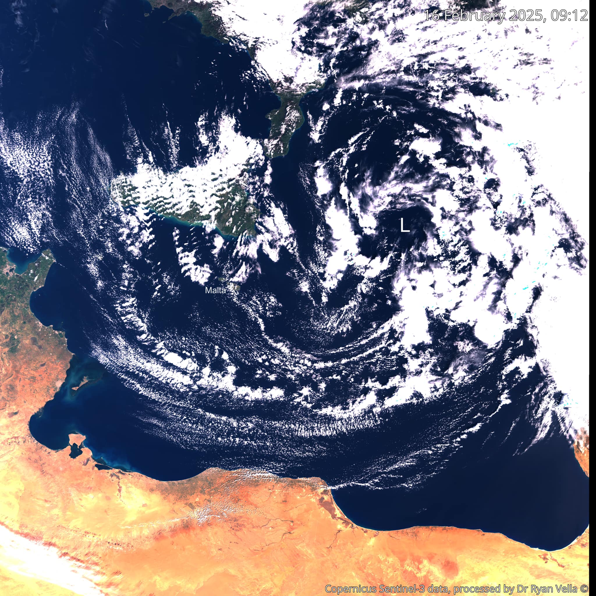 Low pressure system northwest of Malta