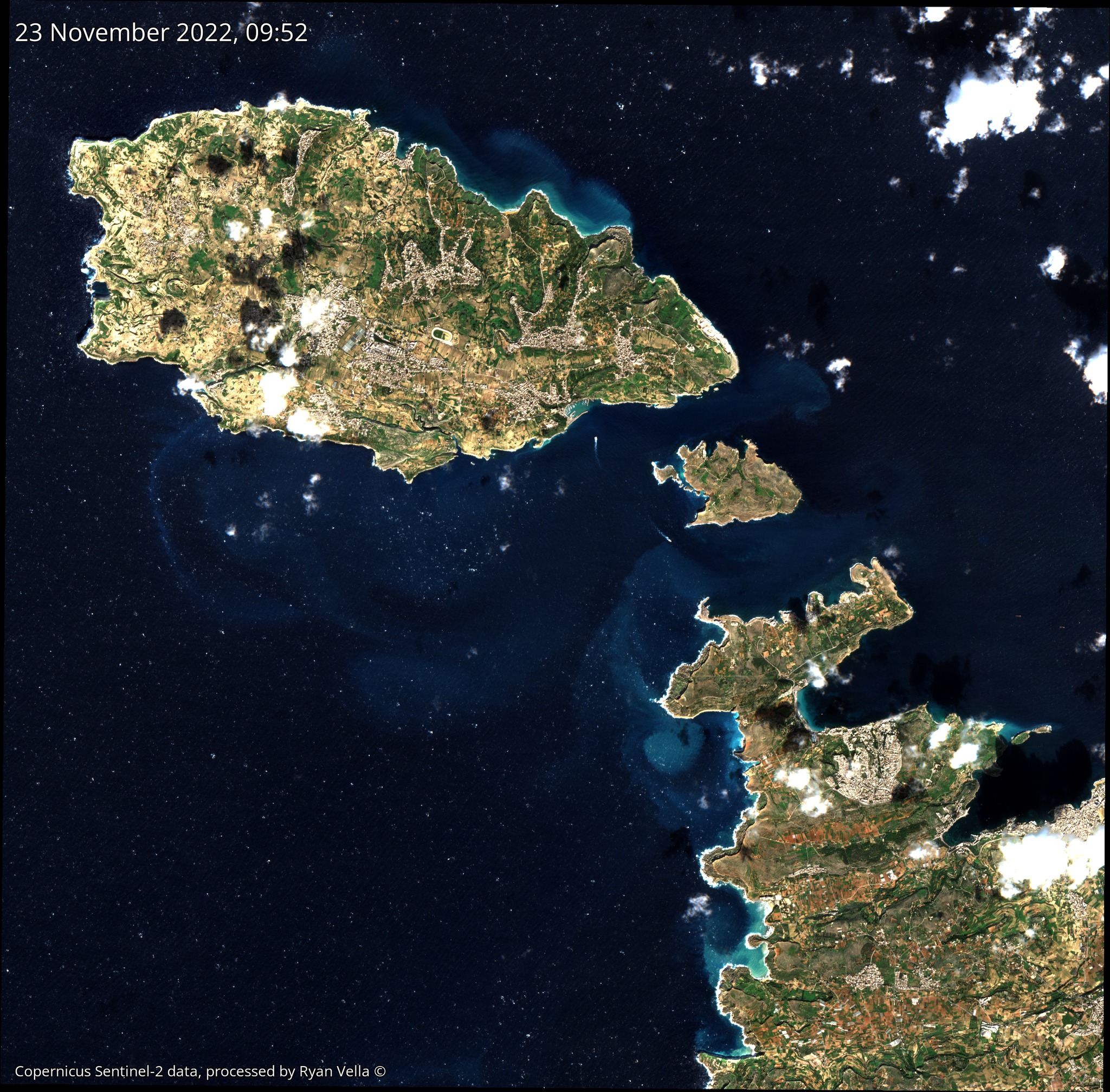 Turbid water swirls near Gozo