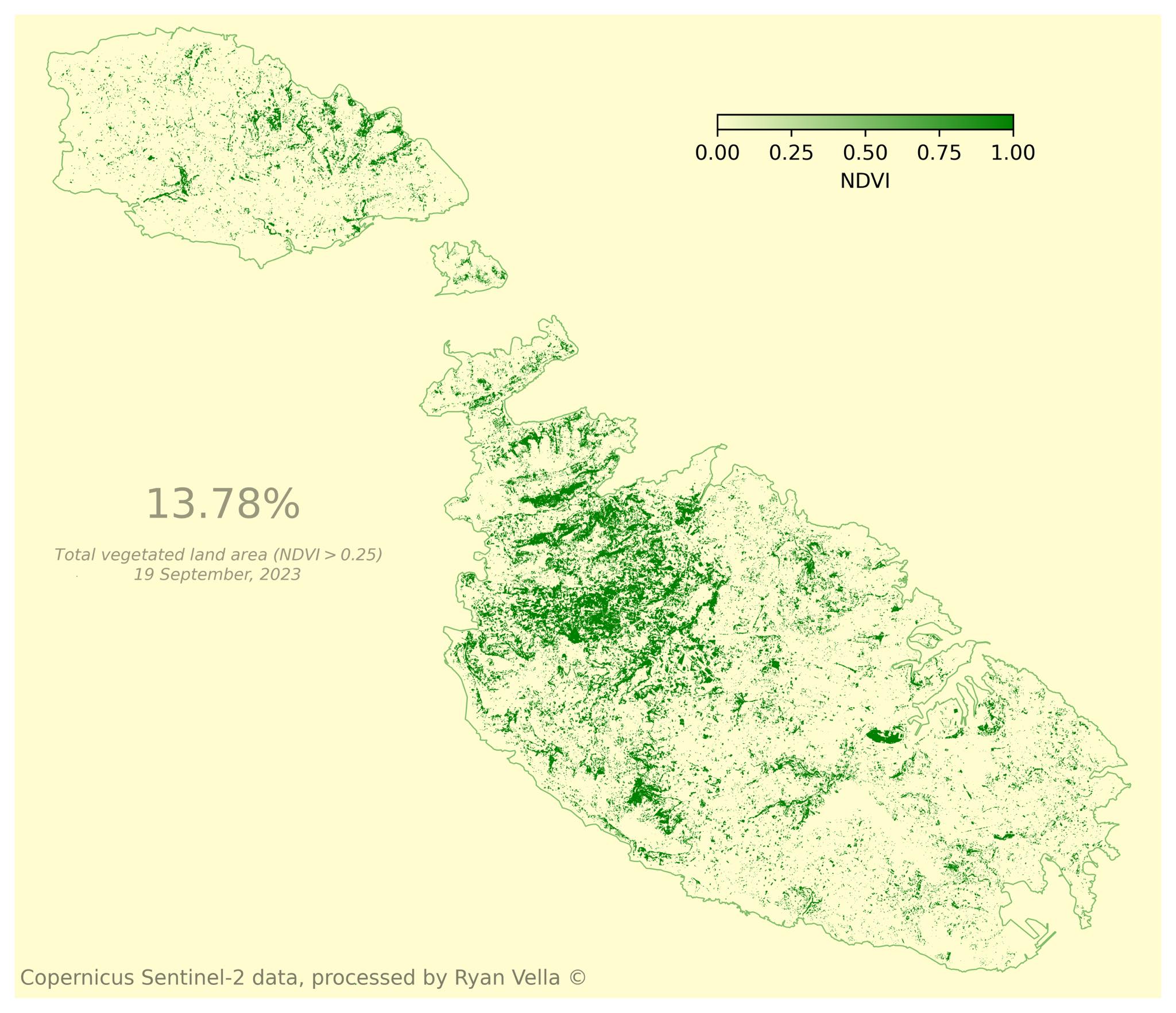 NDVI vegetation analysis of Malta